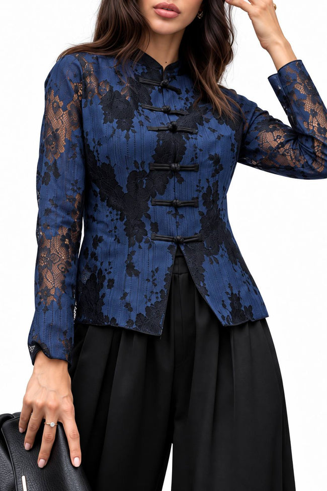 Navy Floral Lace Jacket & Balloon Trouser Set