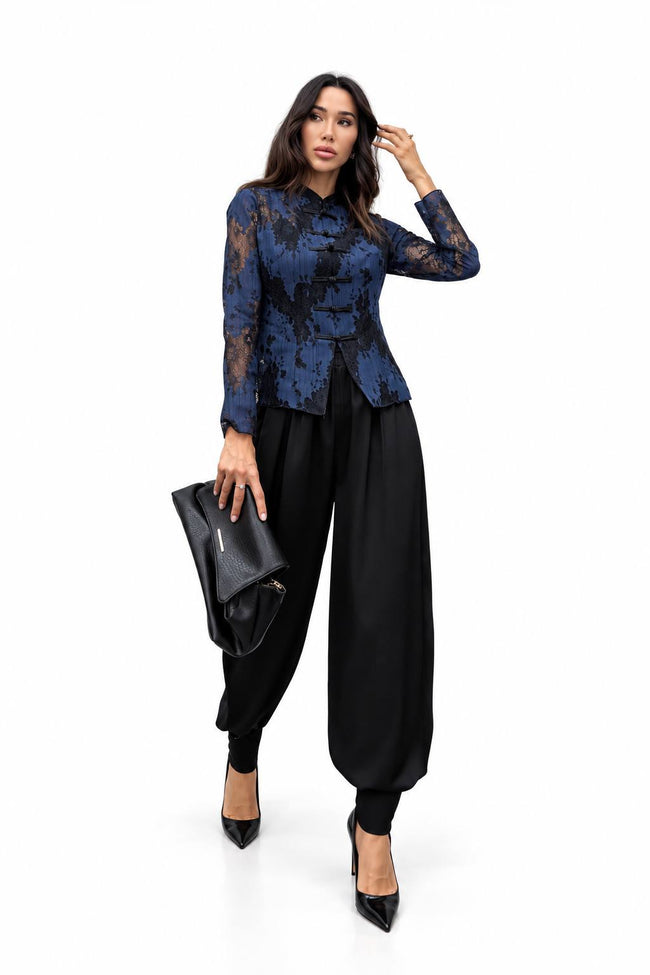 Navy Floral Lace Jacket & Balloon Trouser Set