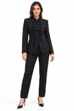 Black Cord-Detail Tailored Jacket & Trouser Set