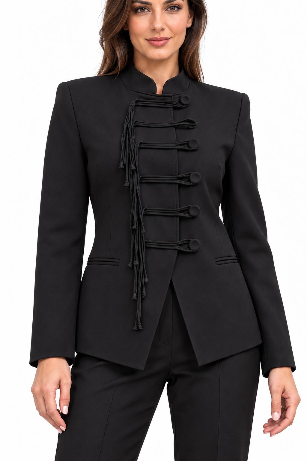 Black Cord-Detail Tailored Jacket & Trouser Set