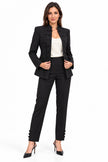 Black Cord-Detail Tailored Jacket & Trouser Set