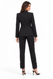 Black Cord-Detail Tailored Jacket & Trouser Set