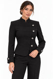 Black Silver-Button Tailored Jacket & Trouser Set