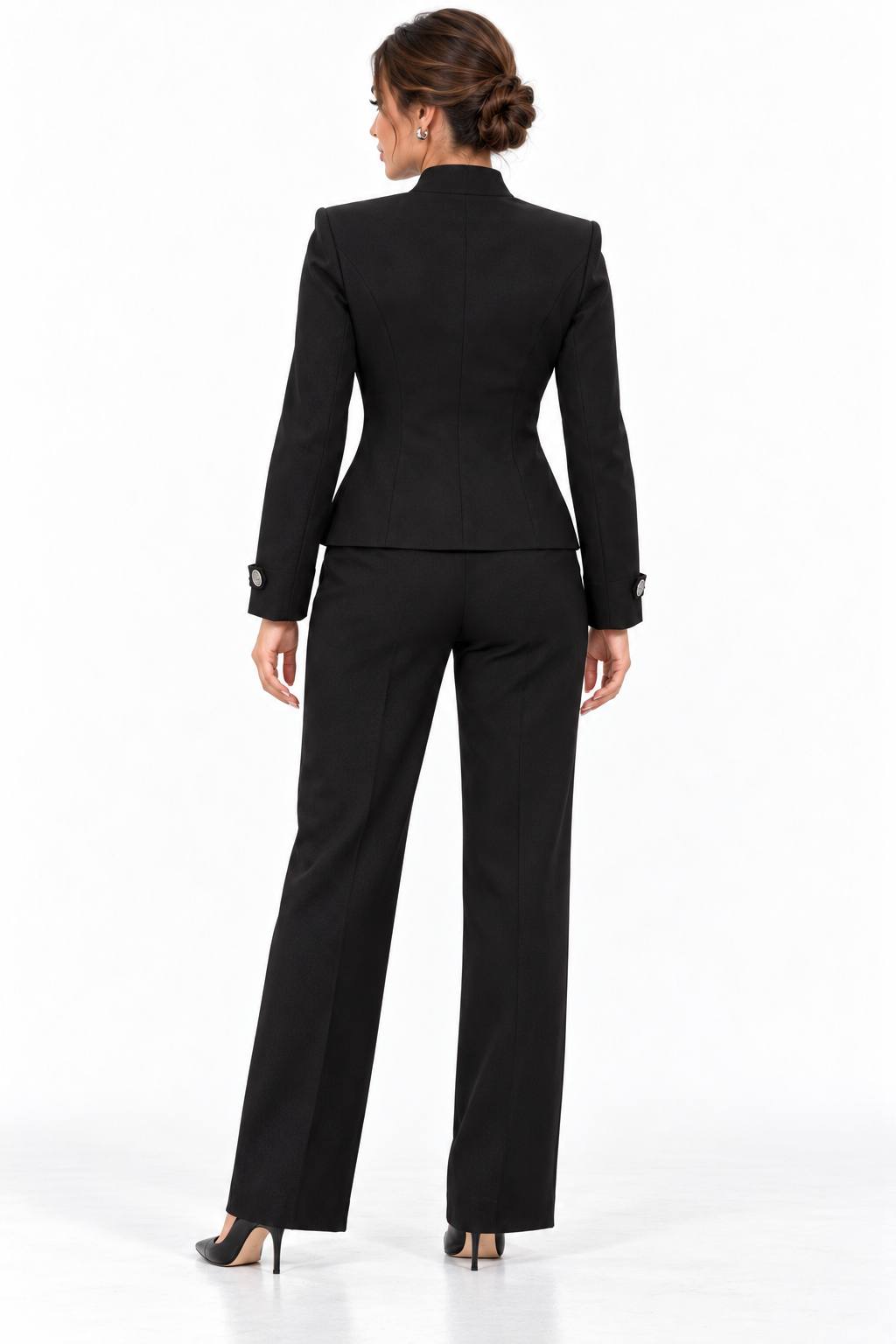 Black Silver-Button Tailored Jacket & Trouser Set