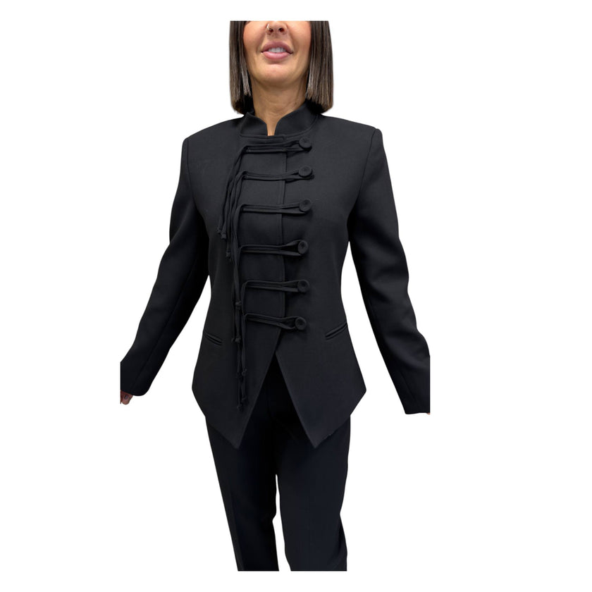 Black Cord-Detail Tailored Jacket & Trouser Set