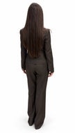 Mocha Brown Gold-Button Jacket & Trouser Set