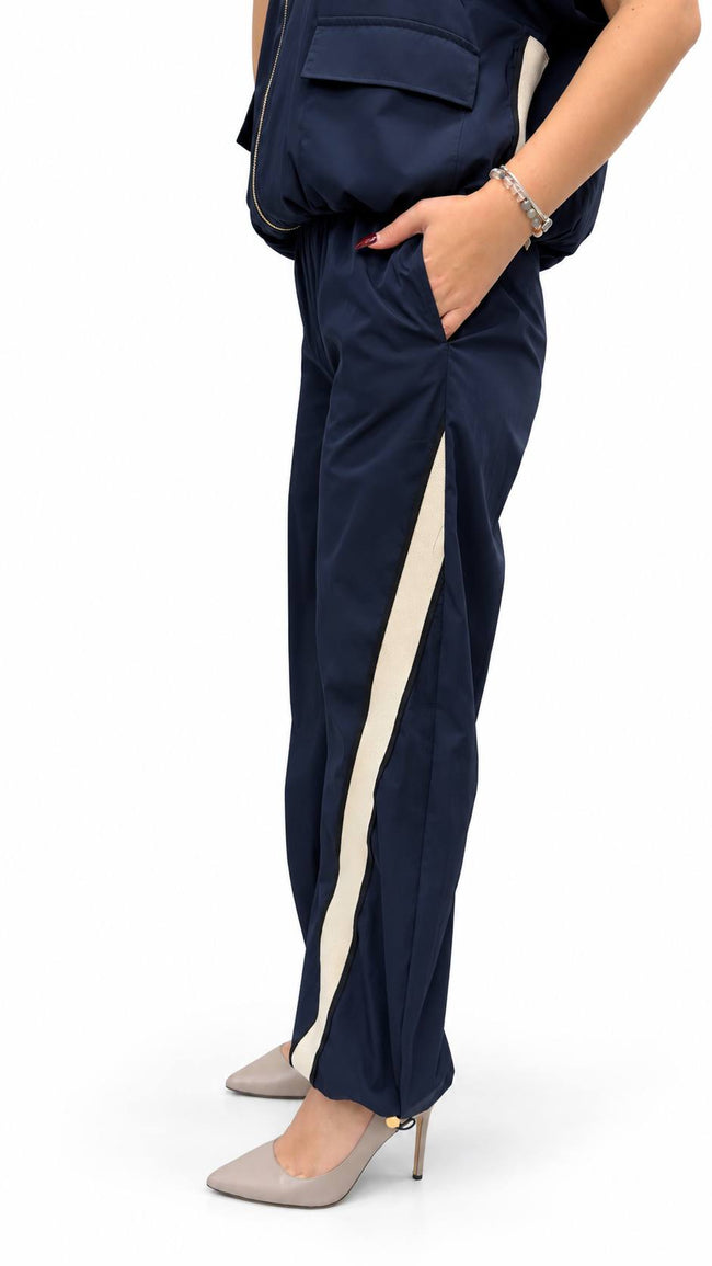 Navy Zip-Up Jacket & Contrast-Panel Trouser Set