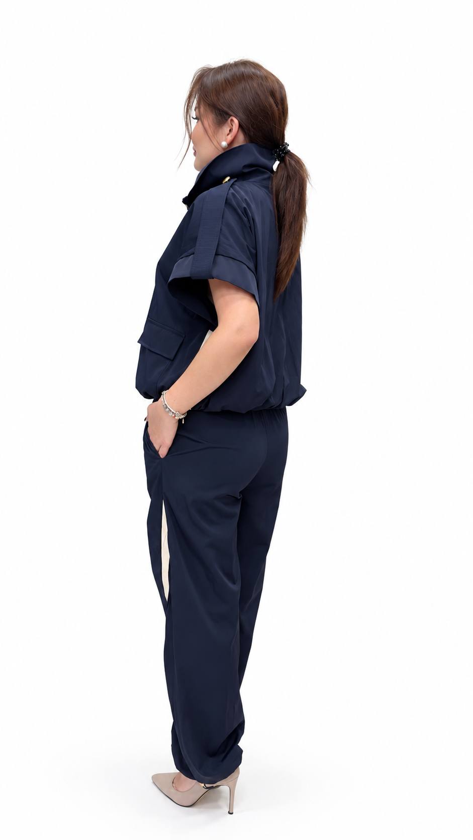 Navy Zip-Up Jacket & Contrast-Panel Trouser Set