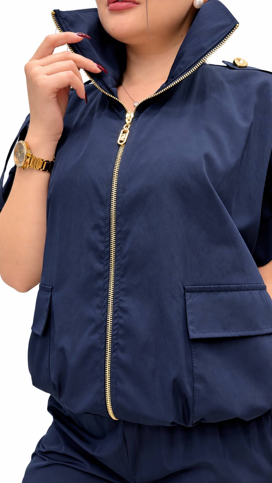 Navy Zip-Up Jacket & Contrast-Panel Trouser Set