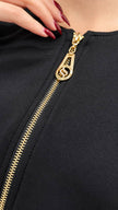 Black Zip-Up Jacket & Trouser Set with Leopard-Print Lining