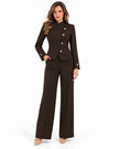 Chocolate Brown Military-Detail Jacket & Trouser Set