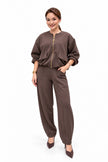 Mocha Brown Gold-Zip Jacket & Trouser Set