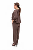 Mocha Brown Gold-Zip Jacket & Trouser Set