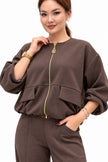Mocha Brown Gold-Zip Jacket & Trouser Set