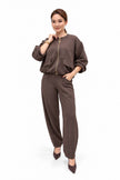 Mocha Brown Gold-Zip Jacket & Trouser Set